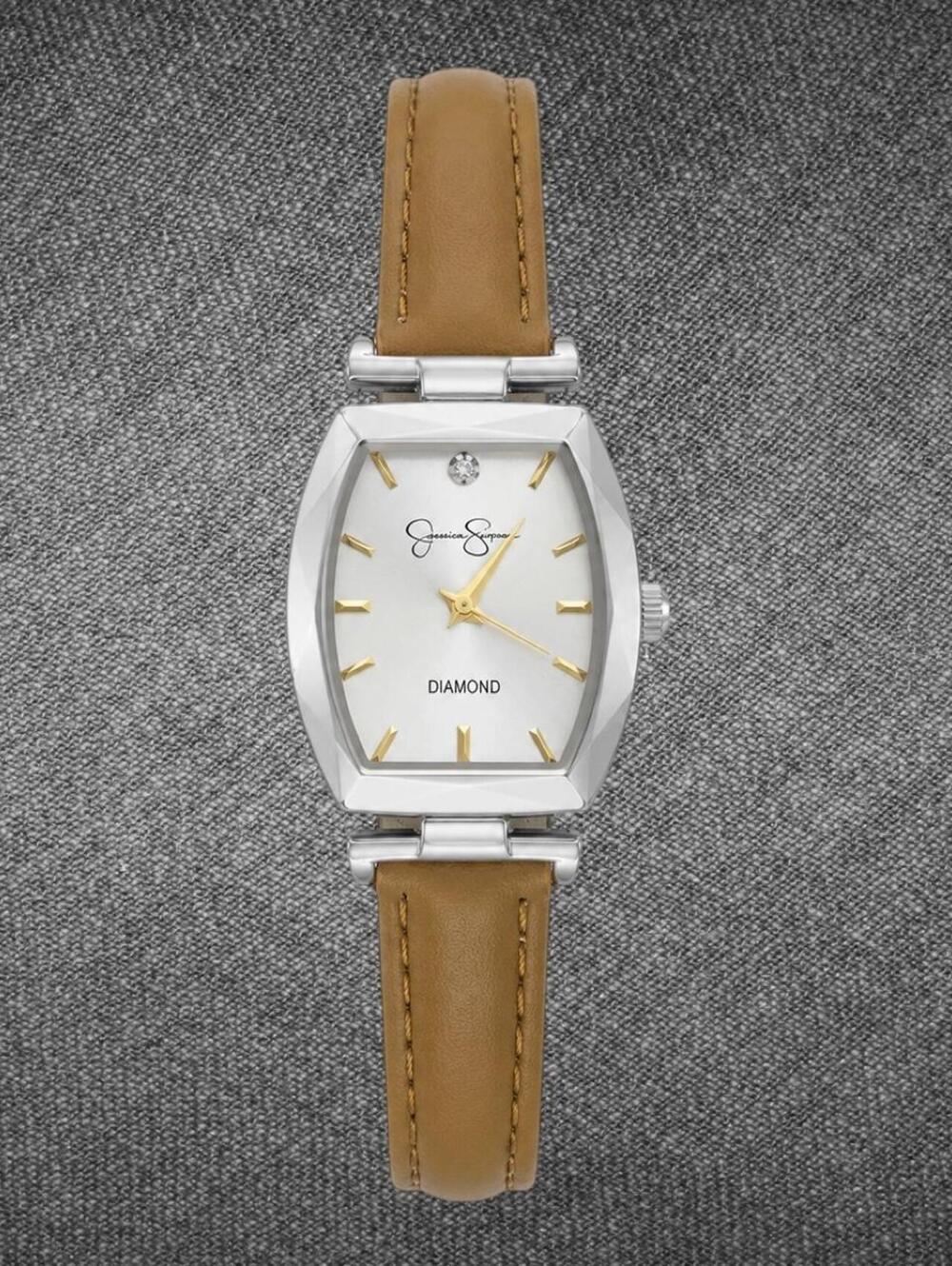 Jessica Simpson Diamond Tan Leather Strap Watch NWT